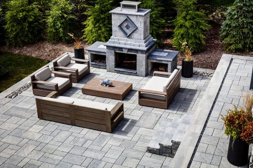Patio Pavers with Fireplace and Furniture