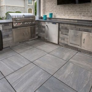 Unilock porcelain outdoor kitchen