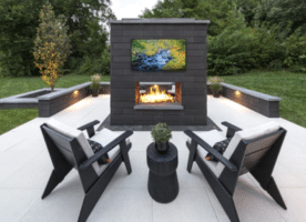 Unilock U-Cara Modular Fireplace System outdoor patio living area