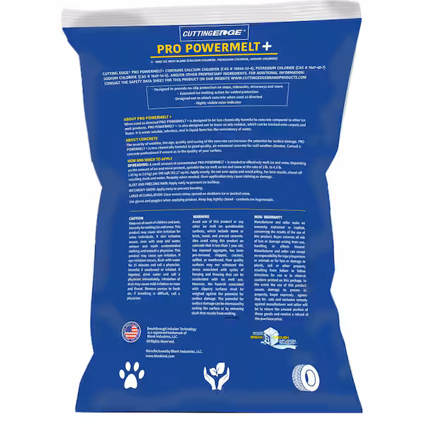 Photo of Cutting Edge® Pro PowerMelt+ ice melt bag displayed against a white background.