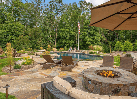 Colonial Tan Split Flagstone and Colonial Tan Mosaic.