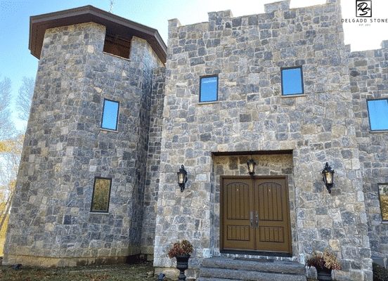 Greenwich Blue natural stone veneer residential facade installation