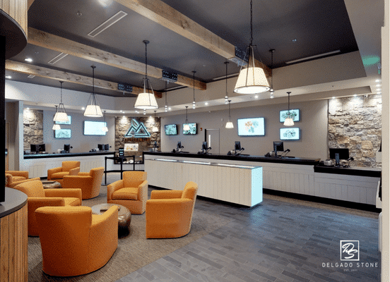 Photo of Hudson Blend Square and Rectangle Natural Thin Stone Veneer installed in a commercial interior space.