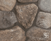 Close-up texture swatch of Old New England round fieldstones in earthy gray and tan tones.