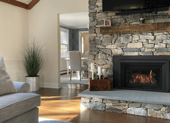 Old New England Wall natural stone veneer indoor fireplace surround