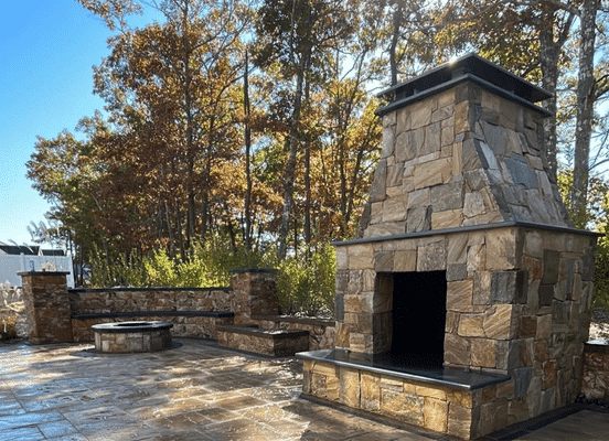 Sterling Tan natural stone veneer outdoor fireplace surround