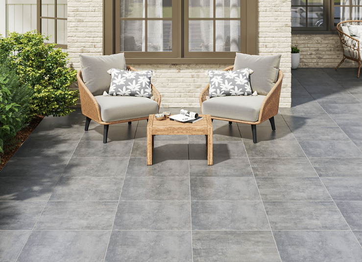 Outdoor seating area with Arterra True Blue porcelain pavers